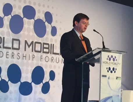 Brendan Cahill introduces a panel at the World Mobility Leadership Forum